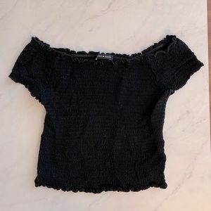 Brandy Melville Black Off the Shoulder Smocked Top